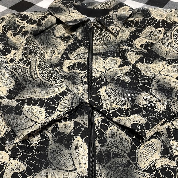 Joseph Ribkoff Blouse Veston Jacket 8 Sequins Shoulder Pads Full Zip Black Cream - Picture 8 of 9